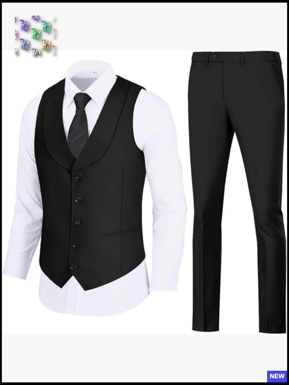 Slim Fit Suit Vest Pants Set Formal Classic Elegant Wedding Business Groomsmen